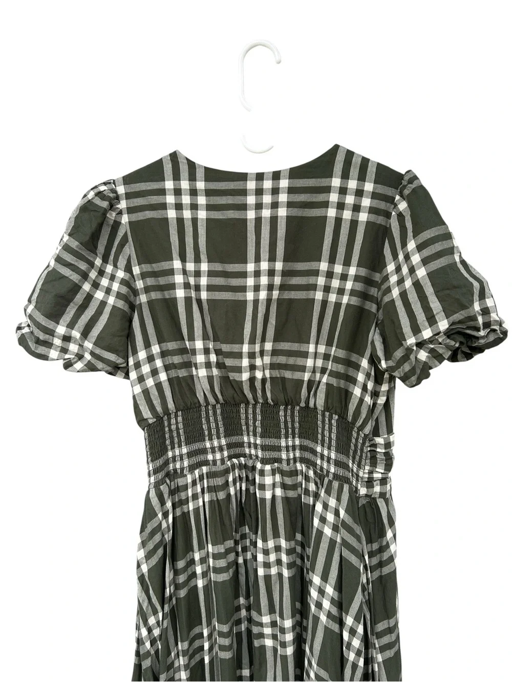 Anthropologie Katerina Button-Front Plaid Puff-Sleeve Midi Dress L - 100% Cotton - Picture 10 of 15